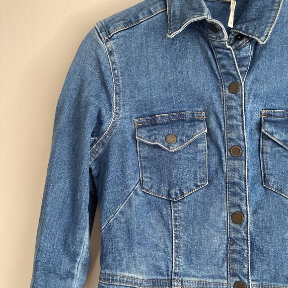 Free People Dynomite Blue Denim Dress Snap Front Medium Wash Mini Size XS - Picture 4 of 12